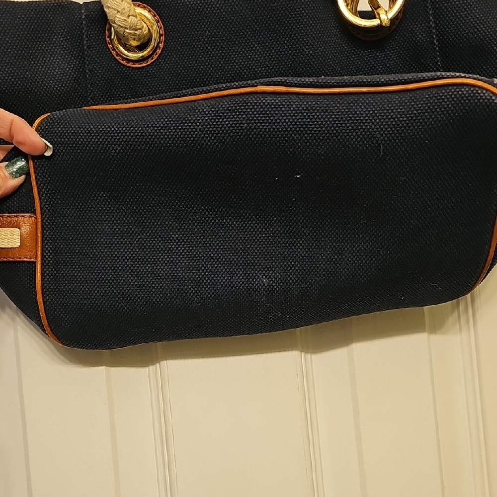Michael Kors Navy Canvas Tote with Cream Rope Handles and Gold-Tone Hardware - Picture 4 of 10